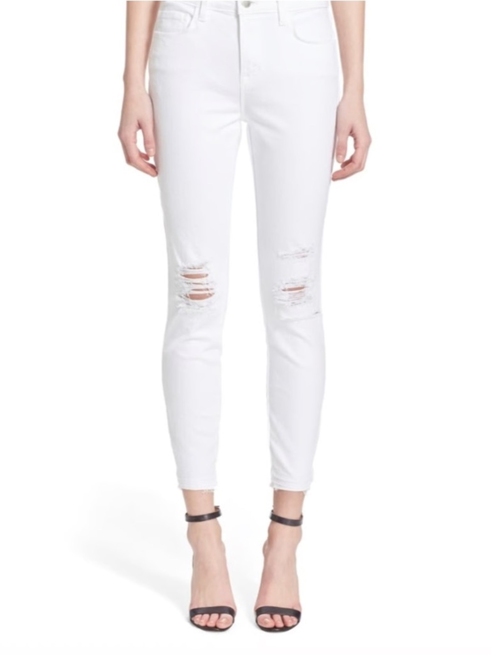 L’AGENCE Margot High Rise Skinny Jeans in Blanc Distressed White Ankle Size 27